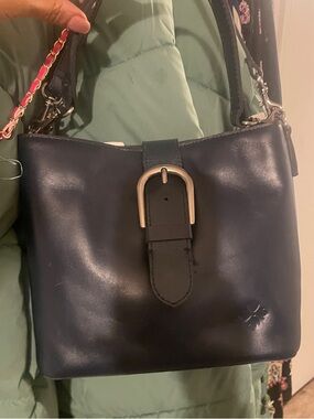 Patricia Nash Navy Leather Buckle Shoulder Bag